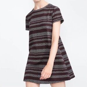 Zara Burgundy and Black Chevron Mini Dress